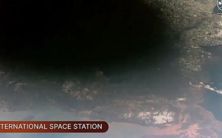 Space station captures image of moon's shadow during solar eclipse